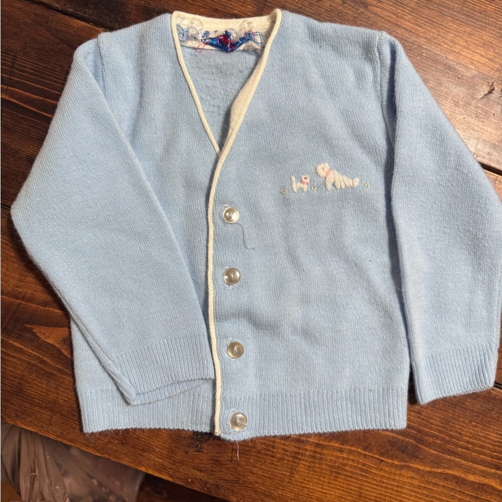 Vintage Preppy Blue baby boy Cardigan with Embroidery